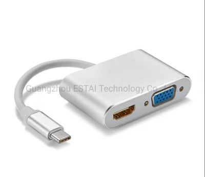 Adaptateur USB C vers HDMI/DVI/VGA, adaptateur vidéo 4 en 1 USB 3.0 Type-C Hub VGA/HDMI/DVI, convertisseur vidéo multi-affichage 4K UHD mâle vers femelle